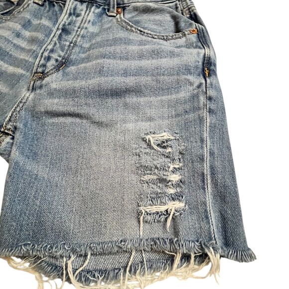 American Eagle Jean Shorts Junior 0  Blue High Rise Distressed Cotton (Sz0 W26) - Picture 11 of 14